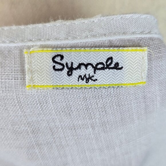 Symple NYC White Linen Tunic Blouse Ombre Blue Embroidery Roll Tab Sleeves - Picture 12 of 15